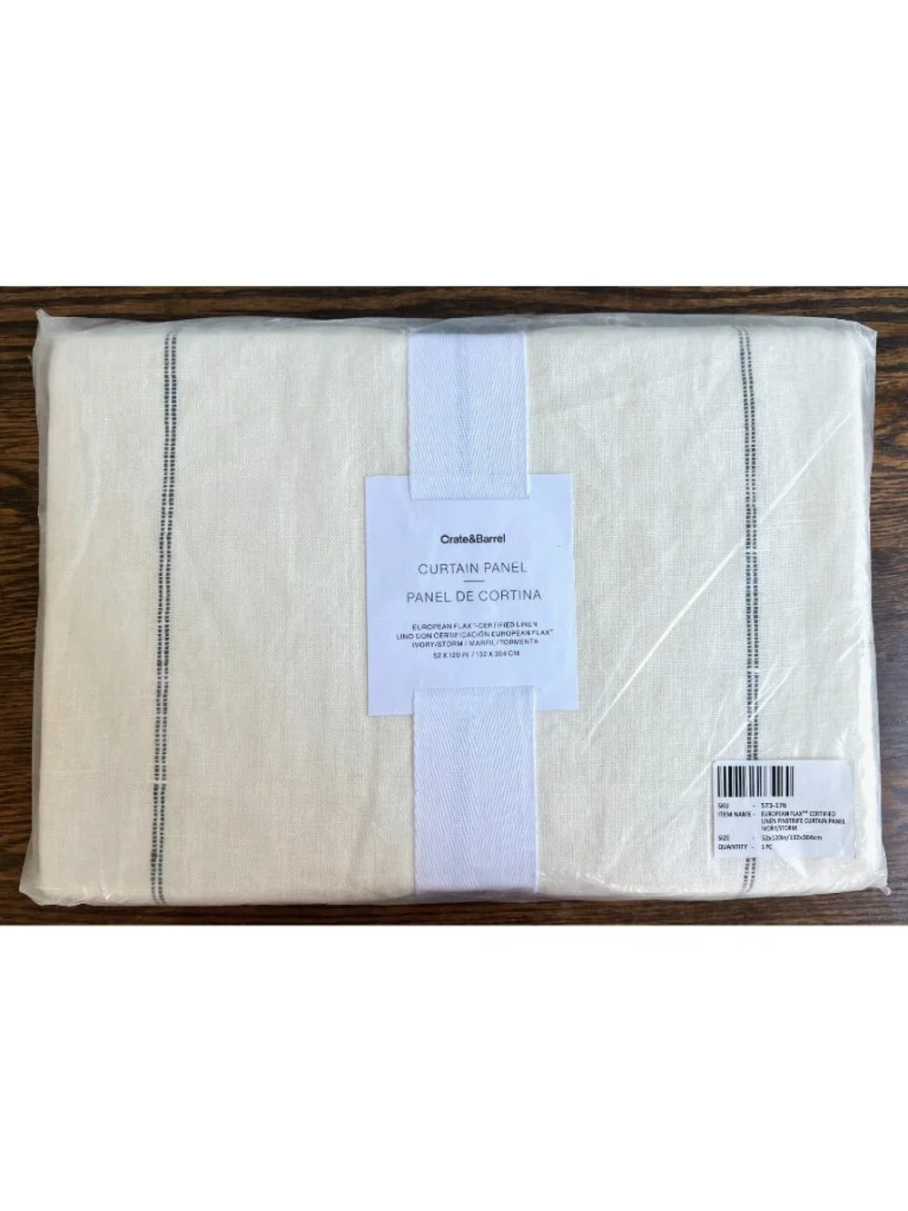 Pair of Crate & Barrel Lined Linen Curtain Panels Ivory & Storm 52